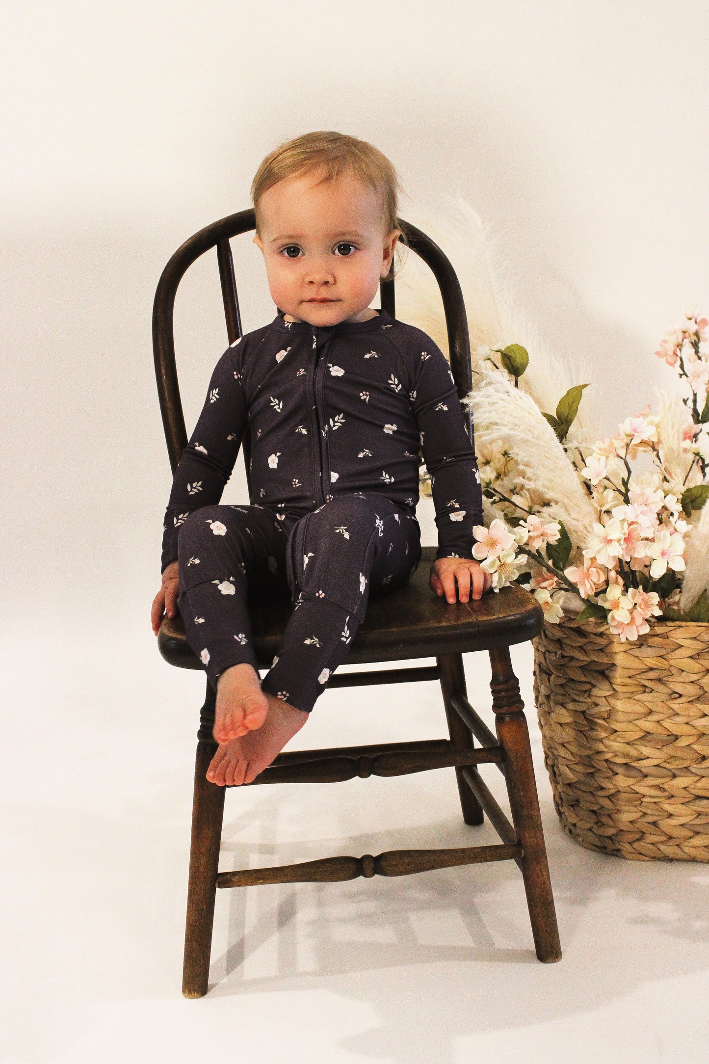 Plum Floral Zipper Romper