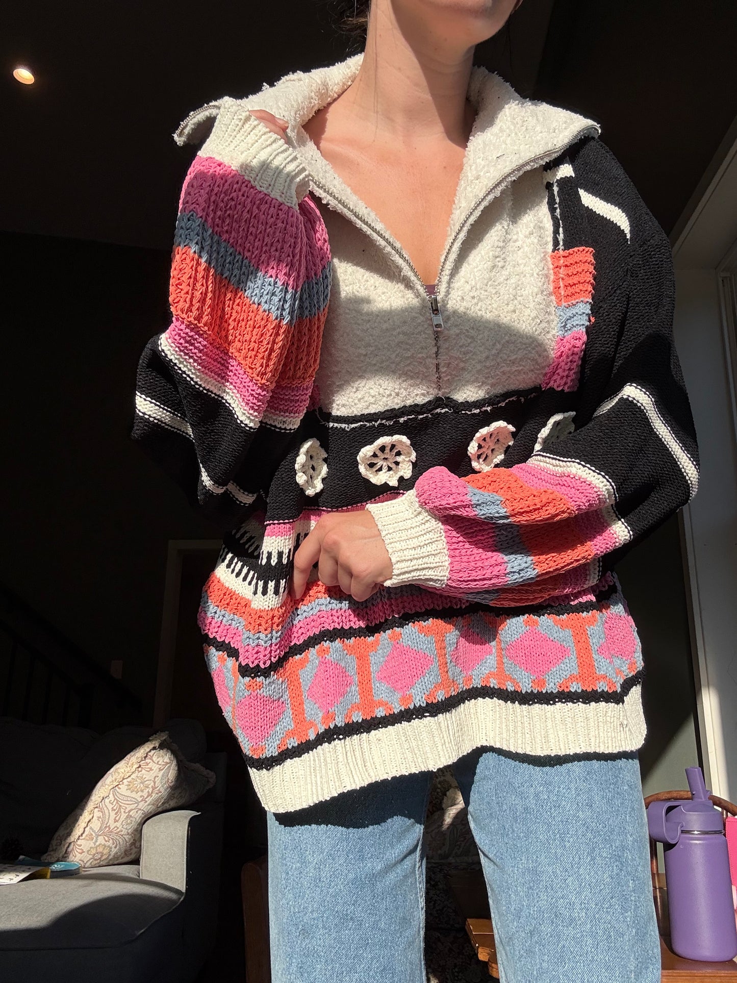 Quarter Zip Crochet Sweater