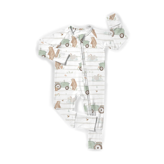 Famer Bear Zipper Romper