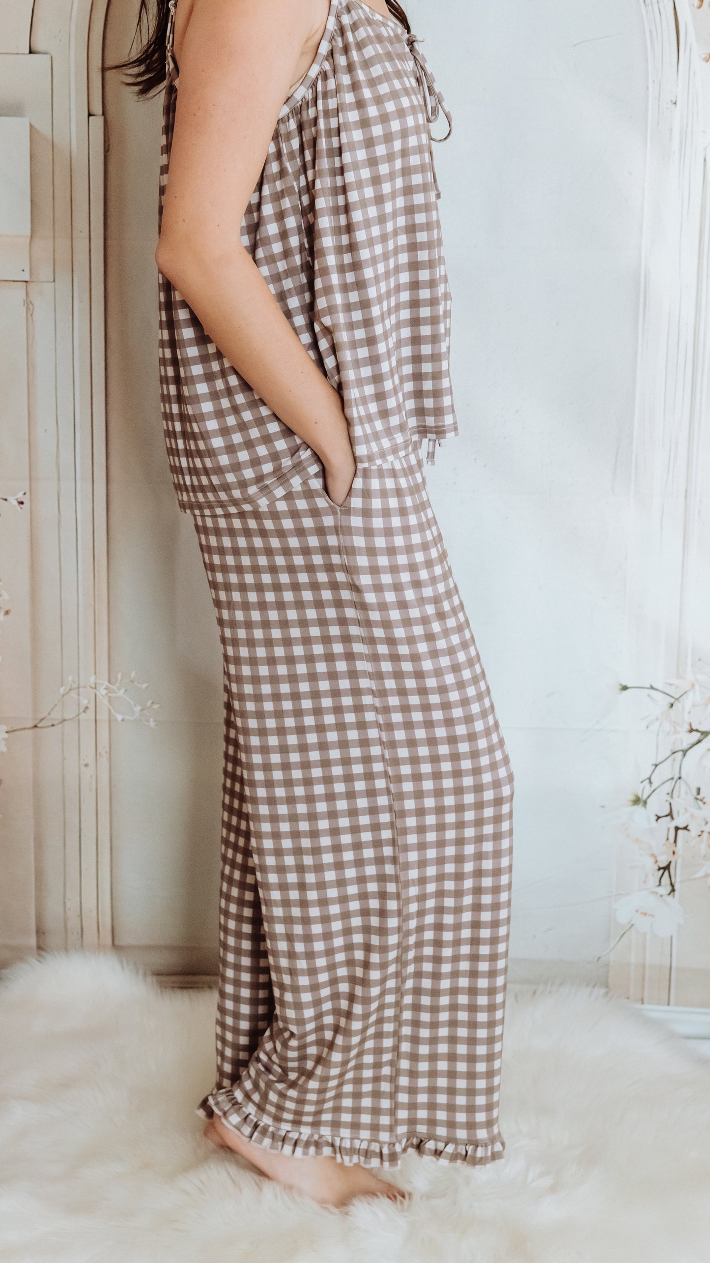 Espresso Gingham Women’s Ruffle Set